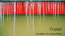  Presentation with house roof and roofing business - PPT layouts enhanced with zero degree - row of icicles hanging off background and a yellow colored foreground