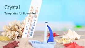  Presentation with sand - Cool new PPT theme with zero degree - thermometer in sand on bright backdrop and a cool aqua colored foreground