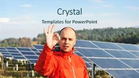  Presentation with solar panel - Presentation design consisting of zero energy buildings - male worker at solar panel background and a  colored foreground