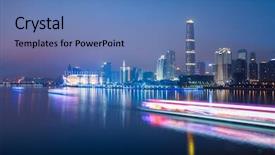  Presentation with modern building - Colorful PPT theme enhanced with zhujiang-river-and-modern-building backdrop and a teal colored foreground