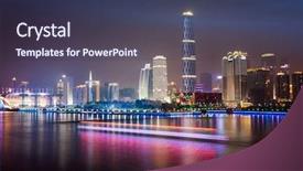  Presentation with china guangzhou - Theme enhanced with zhujiang river and modern building background and a tawny brown colored foreground