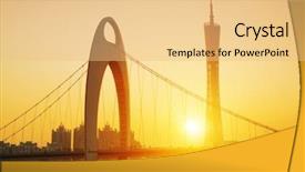  Presentation with china guangzhou - Presentation theme with zhujiang river and modern building background and a yellow colored foreground