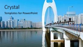  Presentation with modern building - Cool new PPT theme with zhujiang river and modern building backdrop and a light blue colored foreground