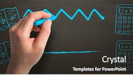  Presentation with hand holding pencil - Audience pleasing PPT theme consisting of zigzag line - hand holding blue chalk backdrop and a  colored foreground