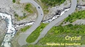  Presentation with road bike in mountains - Presentation enhanced with zigzag line - trollstigen road between the mountains background and a tawny brown colored foreground
