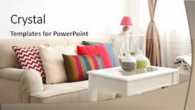  Presentation with beige art retro - Presentation design consisting of zigzag stripes - beige sofa with beautiful pillows background and a pink colored foreground