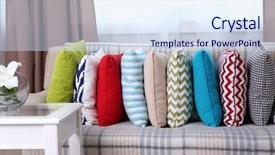  Presentation with room - Presentation theme featuring zigzag stripes - sofa with beautiful colourful pillows background and a sky blue colored foreground
