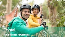  Presentation with rope - PPT layouts featuring zip lining - happy couple standing on rope background and a teal colored foreground