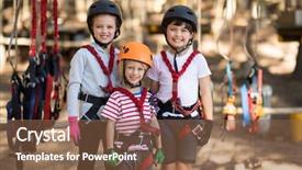  Presentation with happy kids - Slide deck consisting of zip lining - portrait of happy kids standing background and a tawny brown colored foreground