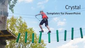 Presentation with obstacles - PPT theme enhanced with zip lining - young man passes obstacles background and a light blue colored foreground