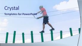  Presentation with obstacles - Colorful slide deck enhanced with zip lining - young man passes obstacles backdrop and a sky blue colored foreground