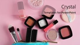  Presentation with makeup products - Colorful slide deck enhanced with zipper - cosmetic bag and makeup products backdrop and a lemonade colored foreground