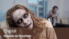  Presentation with zombie - Slide deck with zombie-businesswoman-standing-in-front background and a tawny brown colored foreground