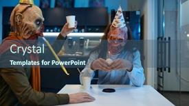  Presentation with zombie - Presentation theme having zombie-employees-congratulate-colleague background and a ocean colored foreground