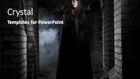  Presentation with zombie - Cool new PPT theme with zombie-girl-in-old-house backdrop and a black colored foreground