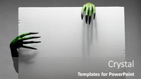  Presentation with white sheet - PPT layouts with zombie hand holding white sheet green hand holds and signboard background and a gray colored foreground