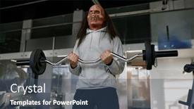  Presentation with barbell - Slides with zombie-man-in-sportswear-training background and a ocean colored foreground