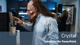  Presentation with vending machine - PPT layouts with zombie-worker-making-coffee-using background and a ocean colored foreground