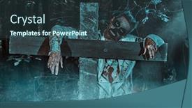  Presentation with zombies - PPT theme featuring zombies risen in the night cemetery halloween thriller background and a ocean colored foreground