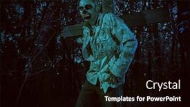  Presentation with zombies - Audience pleasing presentation design consisting of zombies risen in the night cemetery halloween thriller backdrop and a black colored foreground