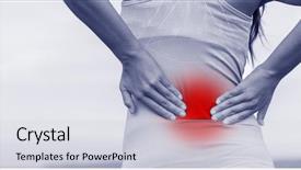  Presentation with back pain - Amazing PPT theme having zoning - back pain - woman having backdrop and a light gray colored foreground