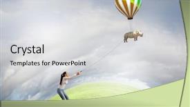  Presentation with flying - PPT theme consisting of zoo free - young woman holding flying rhino background and a  colored foreground