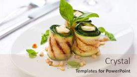  Presentation with nut - Presentation theme with zucchini rolls with cheese basil and pine nut background and a coral colored foreground