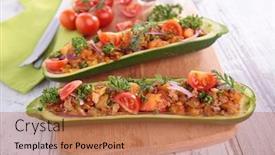  Presentation with red onion - Presentation theme featuring zucchini-with-minced-beef-tomato background and a red colored foreground