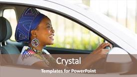  Presentation with elementary school african american female - Slide deck with zulu culture - cheerful african female driver inside background and a violet colored foreground