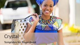  Presentation with lady - Slide deck enhanced with zulu culture - cheerful african young lady background and a  colored foreground