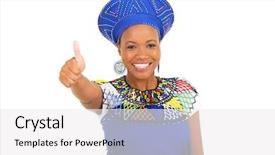  Presentation with giving - Cool new PPT theme with zulu culture - cute african girl giving thumb backdrop and a white colored foreground