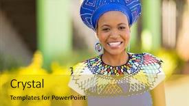  Presentation with african culture - Theme enhanced with zulu culture - pretty african woman standing outdoors background and a gold colored foreground