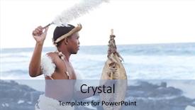  Presentation with culture - Colorful PPT theme enhanced with zulu man on beach backdrop and a light blue colored foreground