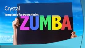  Presentation with zumba - Cool new slide deck with zumba card with beach background backdrop and a ocean colored foreground