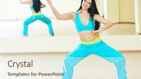  Presentation with zumba - Slide set featuring zumba firness instructor doing dancing background and a sky blue colored foreground