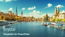  Presentation with switzerland - Slide set with zurich-city-center-with-famous background and a ocean colored foreground