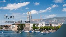  Presentation with switzerland - PPT theme featuring zurich donwtown switzerland 2009 background and a light blue colored foreground