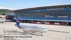  Presentation with airport terminal - Amazing presentation theme having zurich-september-21-planes-preparing backdrop and a light gray colored foreground