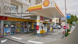  Presentation with modern gas station - Slide deck enhanced with zurich-switzerland-circa-october-2018 background and a coral colored foreground