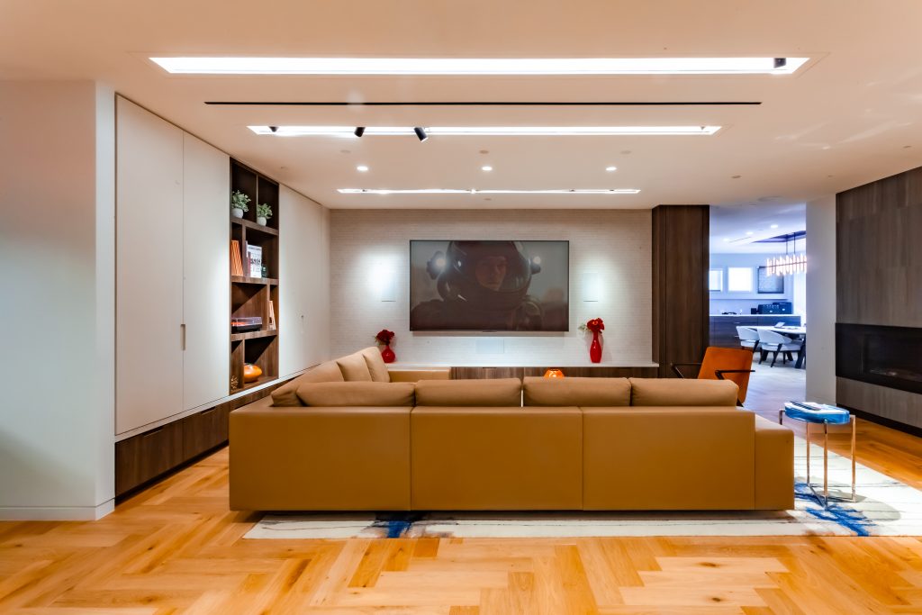 Display in room with couch