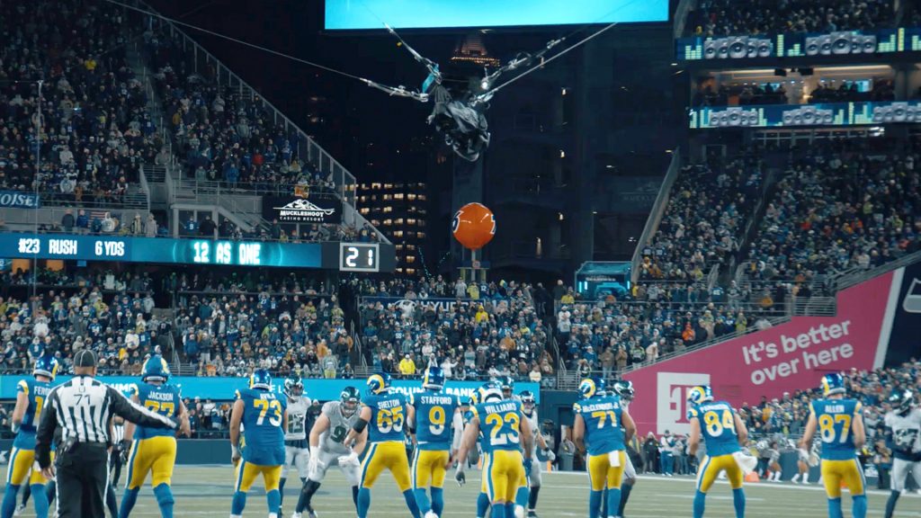 sony aerial skycam capturing football game