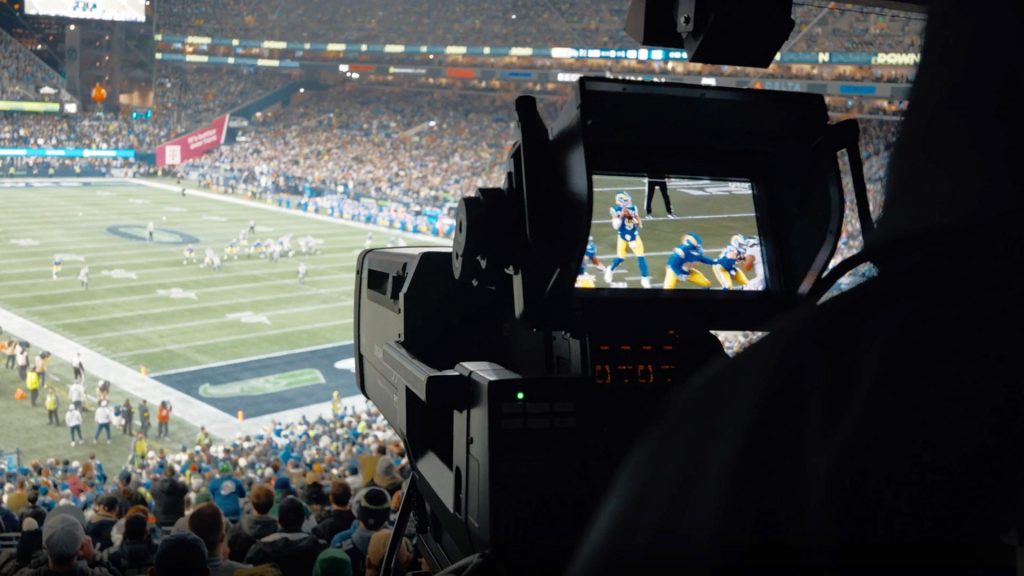 sony broadcast camera capturing football game