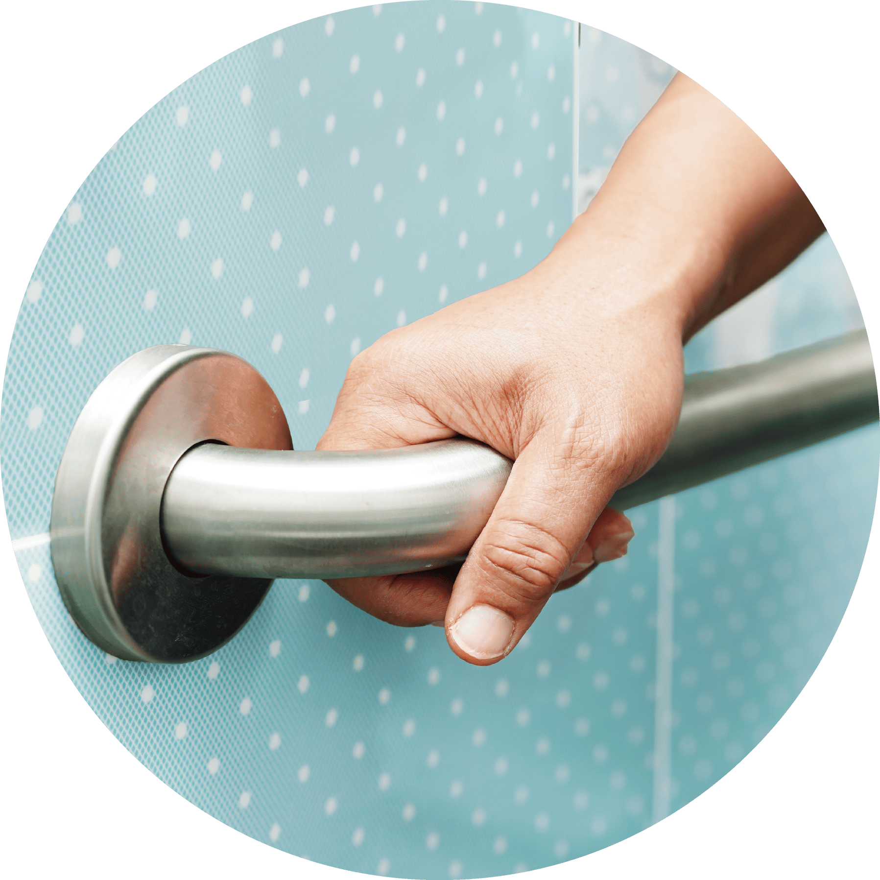 A person holding a metal handrail