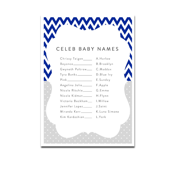 Baby Shower Game Celeb Baby Names Navy Blue Chevron Instant