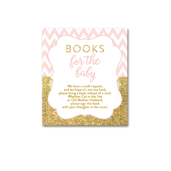 Baby Shower Blush Pink Chevron Gold Glitter Baby Girl Insert Books