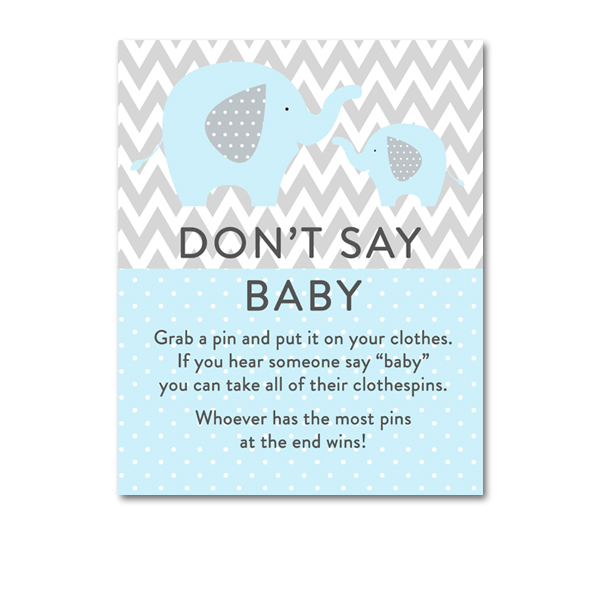 Baby Shower Light Blue Gray Chevron Elephant Baby Boy Game Don t Say 
