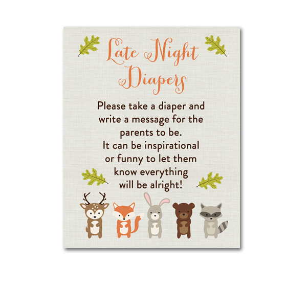 Baby Shower Woodland Fox Forest Animals - Activity Late Night Diapers ...