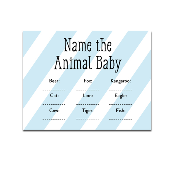 Baby Shower Blue White Stripes Baby Boy Game Name the Animal Baby Instant Download Printable