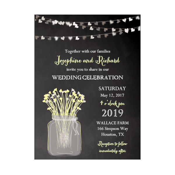 Editable PDF Wedding Invitation DIY Rustic Country Chalkboard Yellow