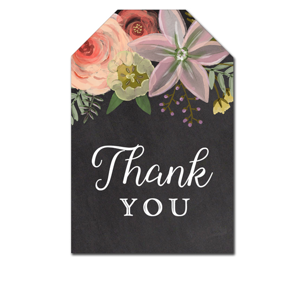 Thank You Tags - Chalkboard Watercolor Flowers - Favor Tags Wedding Bridal Baby - Instant ...